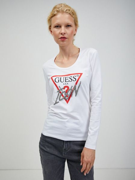 Guess Weißes T-Shirt mit langen Ärmeln von Guess