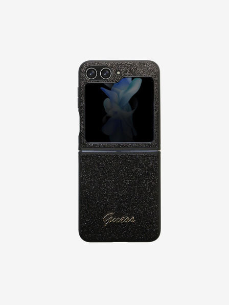Guess Guess PC/TPU Glitter Flakes Metall Logo Back Cover für Samsung Galaxy Z Flip 5 Schwarz