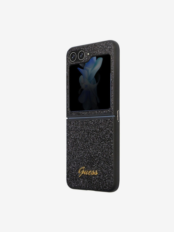 Guess Guess PC/TPU Glitter Flakes Metall Logo Back Cover für Samsung Galaxy Z Flip 5 Schwarz