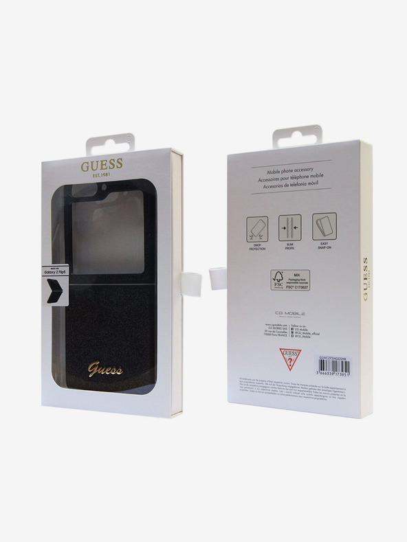 Guess Guess PC/TPU Glitter Flakes Metall Logo Back Cover für Samsung Galaxy Z Flip 5 Schwarz