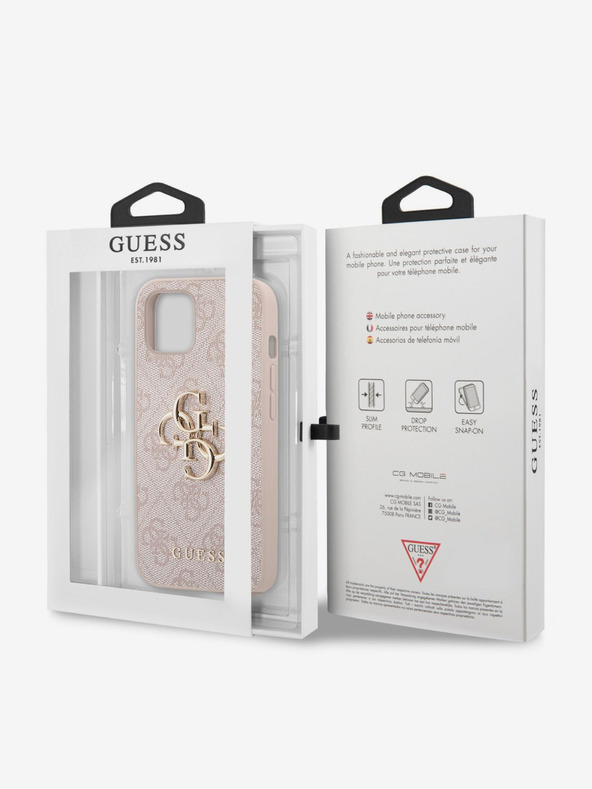 Guess Guess PU 4G Metall-Logo-Rückseite für iPhone 13 Pink