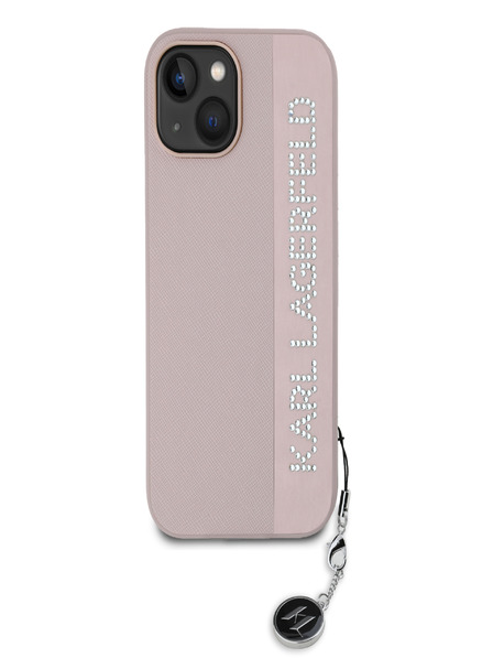 Karl Lagerfeld Karl Lagerfeld PU Saffiano Strass Charm Back Cover für iPhone 15 Pink