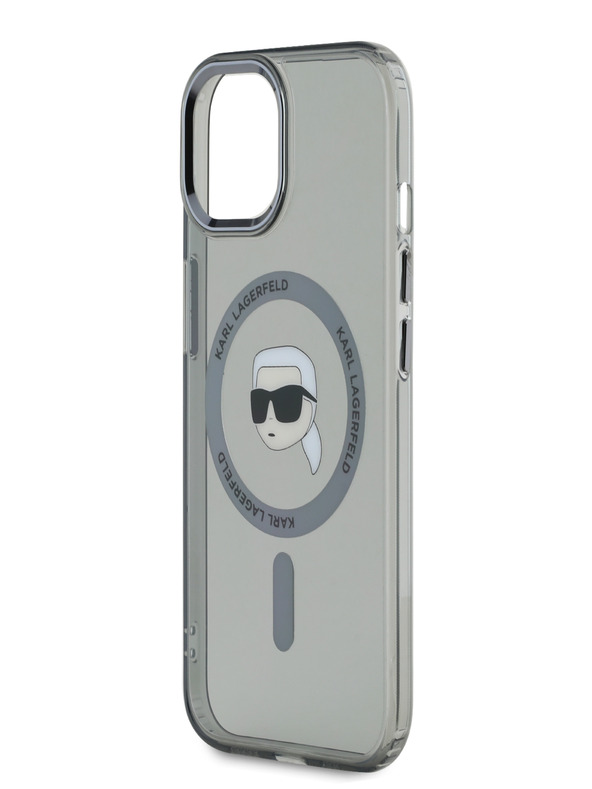Karl Lagerfeld Karl Lagerfeld IML Karl Head Metallrahmen MagSafe Back Cover für iPhone 15 Schwarz