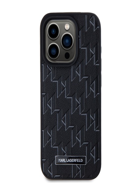 Karl Lagerfeld PU Leder Monogramm Metall Logo Magsafe Back Cover für iPhone 15 Pro Max Schwarz Karl Lagerfeld