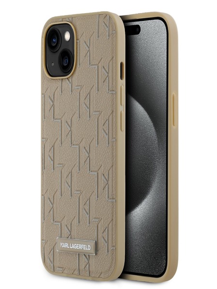 Karl Lagerfeld PU Leder Monogramm Metall Logo Magsafe Schutzhülle für iPhone 14 Beige Karl Lagerfeld