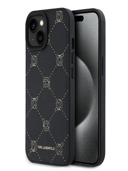 Karl Lagerfeld PU Karl Heads Pattern Magsafe Back Cover für iPhone 15 Schwarz Karl Lagerfeld