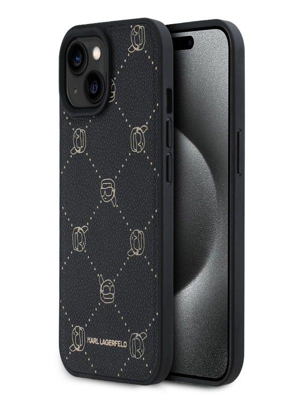 Karl Lagerfeld PU Karl Heads Pattern Magsafe Back Cover für iPhone 15 Schwarz Karl Lagerfeld