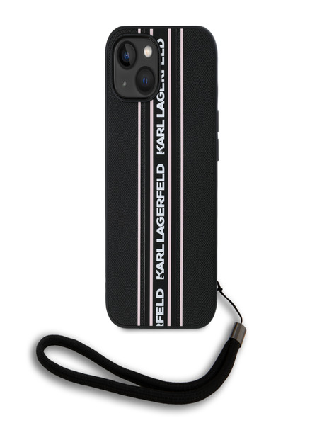 Karl Lagerfeld PU Saffiano Athleisure Stripe and Strap Schutzhülle für iPhone 15 Rosa Karl Lagerfeld