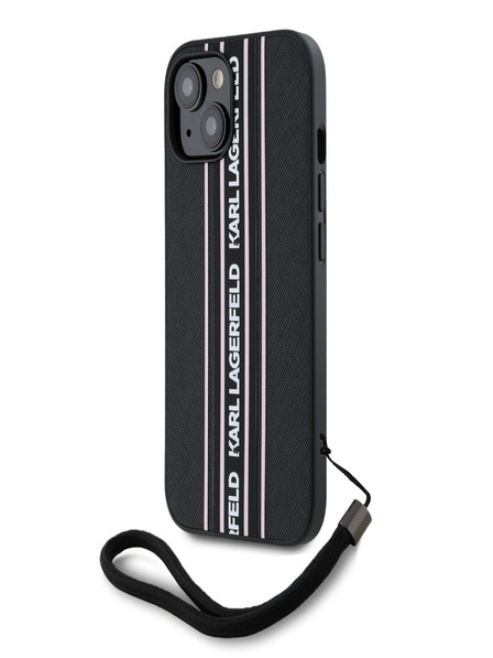Karl Lagerfeld PU Saffiano Athleisure Stripe and Strap Schutzhülle für iPhone 15 Rosa Karl Lagerfeld