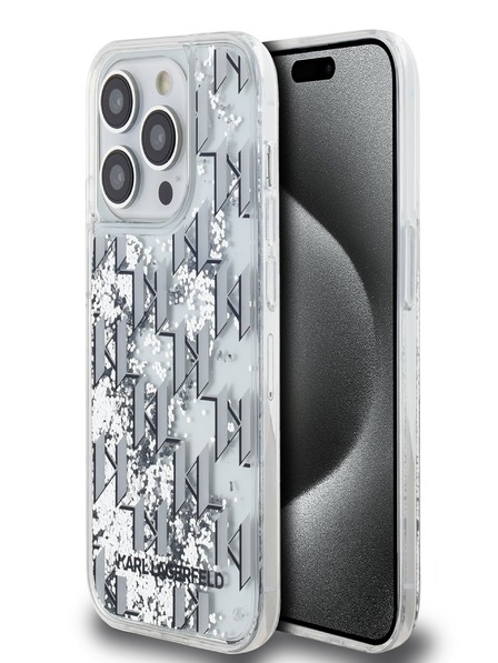 Karl Lagerfeld Liquid Glitter Monogram Gradient Back Cover für iPhone 14 Pro Weiß Karl Lagerfeld