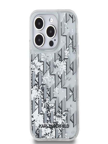 Karl Lagerfeld Liquid Glitter Monogram Gradient Back Cover für iPhone 14 Pro Weiß Karl Lagerfeld