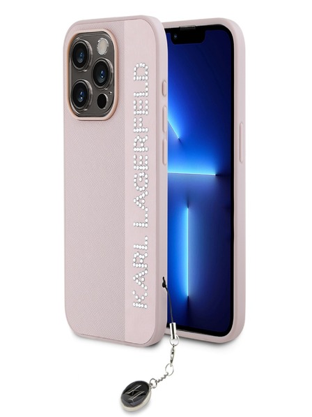 Karl Lagerfeld Karl Lagerfeld PU Saffiano Strass Charm Back Cover für iPhone 15 Pro Pink
