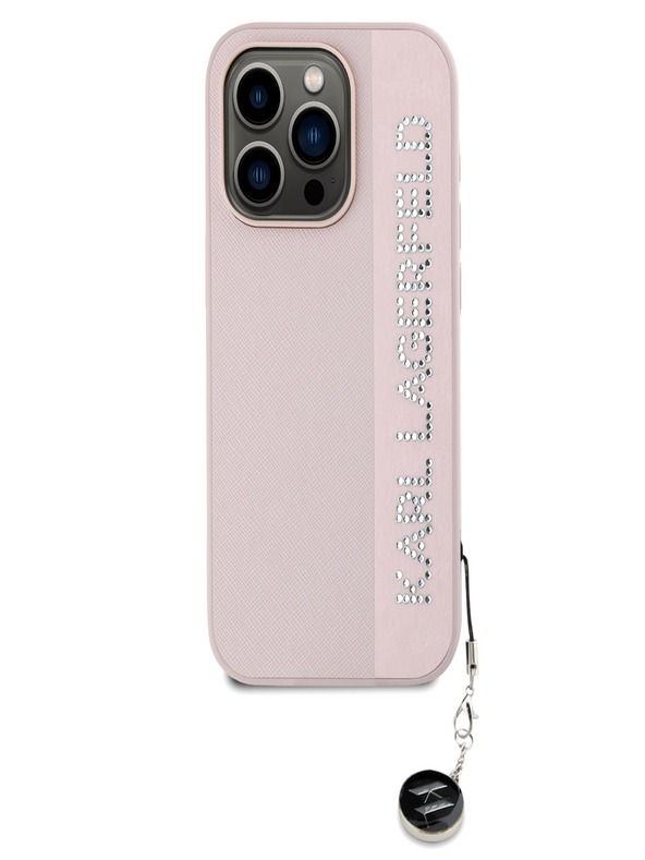 Karl Lagerfeld Karl Lagerfeld PU Saffiano Strass Charm Back Cover für iPhone 15 Pro Pink