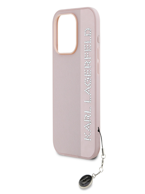 Karl Lagerfeld Karl Lagerfeld PU Saffiano Strass Charm Back Cover für iPhone 15 Pro Pink