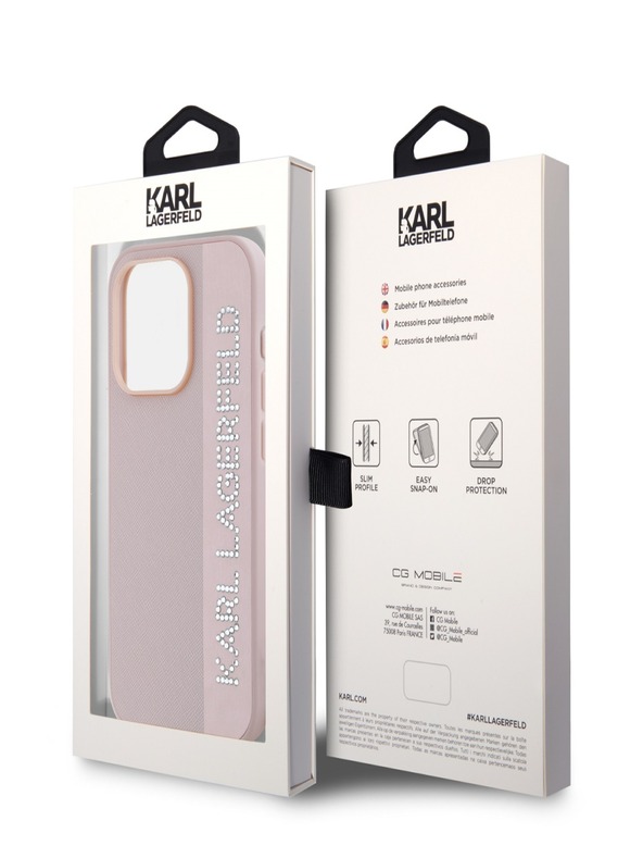 Karl Lagerfeld Karl Lagerfeld PU Saffiano Strass Charm Back Cover für iPhone 15 Pro Pink
