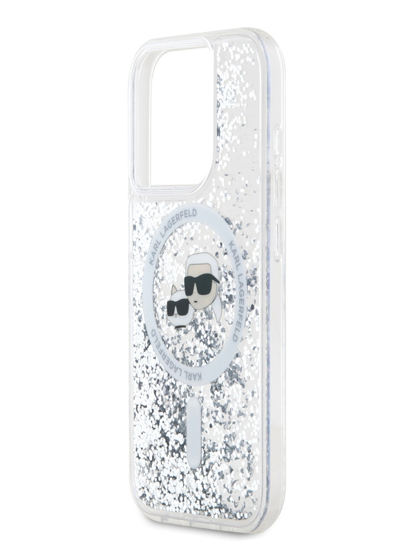 Karl Lagerfeld Karl Lagerfeld Liquid Glitter Karl und Choupette Köpfe MagSafe Back Cover für iPhone 15 Pro Transparent