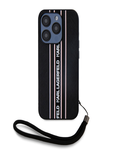 Karl Lagerfeld PU Saffiano Athleisure Stripe and Strap Back Cover für iPhone 15 Pro Max Rosa Karl Lagerfeld