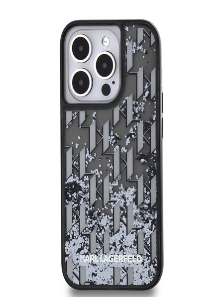 Karl Lagerfeld Liquid Glitter Monogram Gradient Back Cover für iPhone 14 Pro Schwarz Karl Lagerfeld