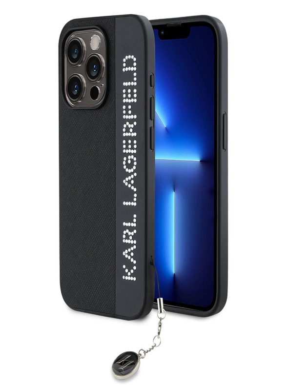 Karl Lagerfeld Karl Lagerfeld PU Saffiano Strass Charm Back Cover für iPhone 15 Pro Max Schwarz