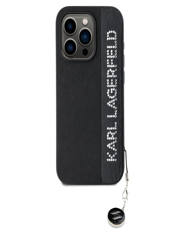 Karl Lagerfeld Karl Lagerfeld PU Saffiano Strass Charm Back Cover für iPhone 15 Pro Max Schwarz