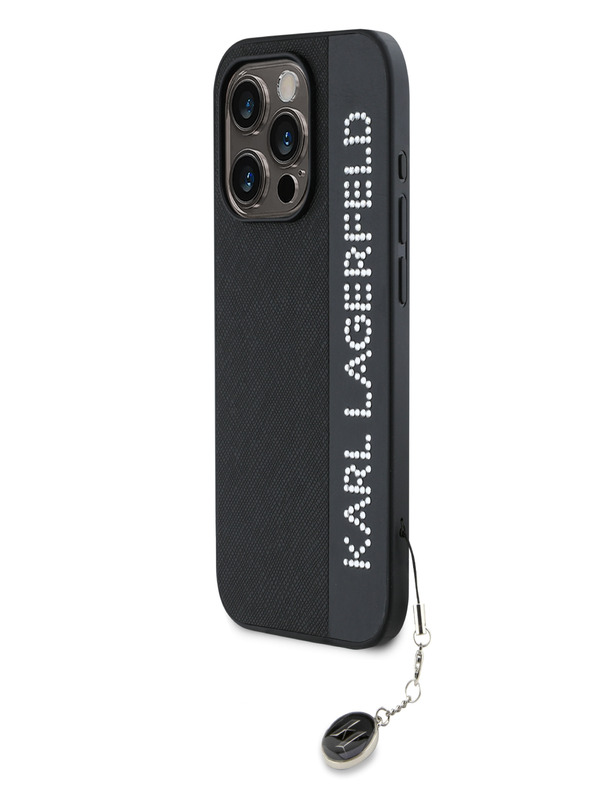 Karl Lagerfeld Karl Lagerfeld PU Saffiano Strass Charm Back Cover für iPhone 15 Pro Max Schwarz