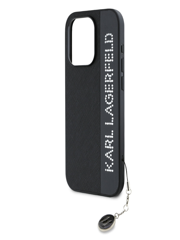Karl Lagerfeld Karl Lagerfeld PU Saffiano Strass Charm Back Cover für iPhone 15 Pro Max Schwarz