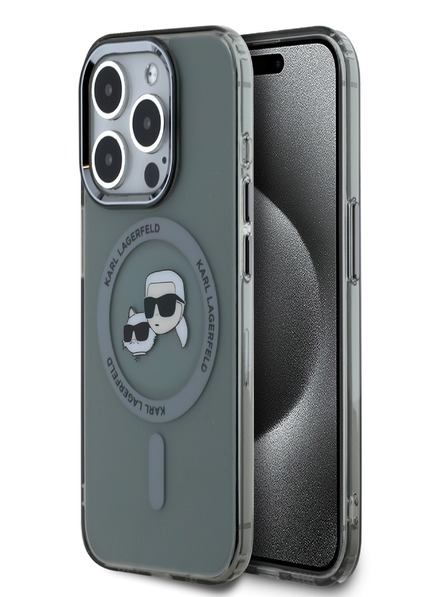 Karl Lagerfeld Karl Lagerfeld IML K&CH Heads Metallrahmen MagSafe Back Cover für iPhone 15 Pro Schwarz