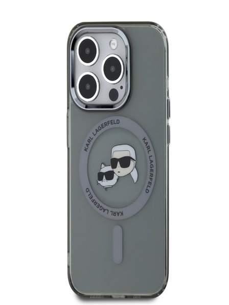Karl Lagerfeld Karl Lagerfeld IML K&CH Heads Metallrahmen MagSafe Back Cover für iPhone 15 Pro Schwarz