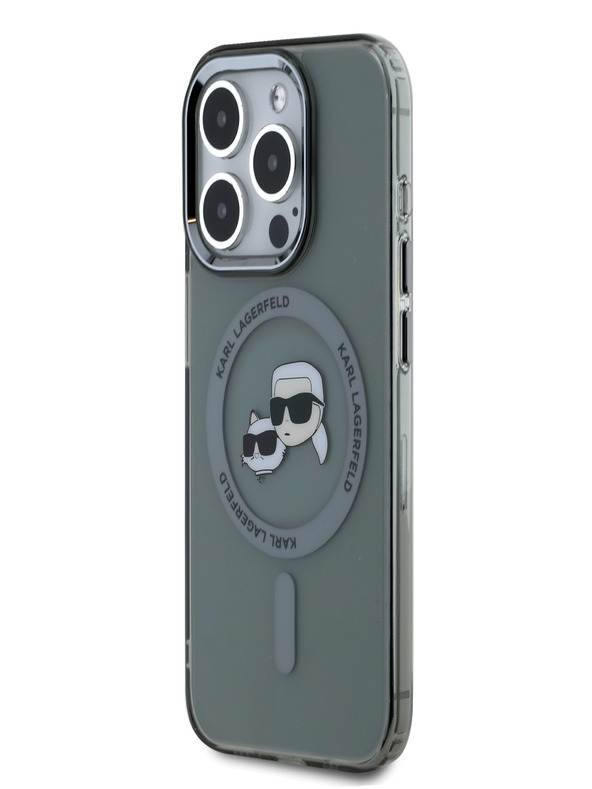 Karl Lagerfeld Karl Lagerfeld IML K&CH Heads Metallrahmen MagSafe Back Cover für iPhone 15 Pro Schwarz