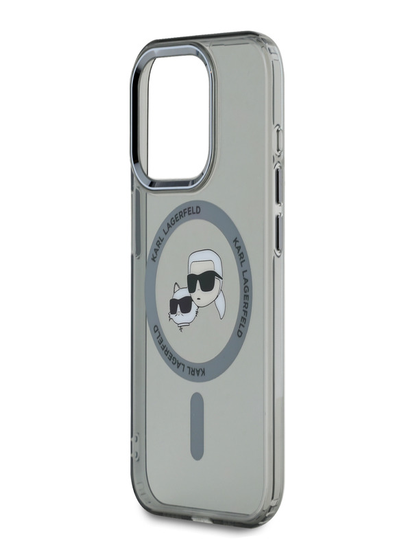 Karl Lagerfeld Karl Lagerfeld IML K&CH Heads Metallrahmen MagSafe Back Cover für iPhone 15 Pro Schwarz
