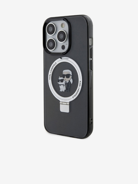 Karl Lagerfeld Ringstand Karl und Choupette MagSafe Back Cover für iPhone 15 Pro Schwarz Karl Lagerfeld
