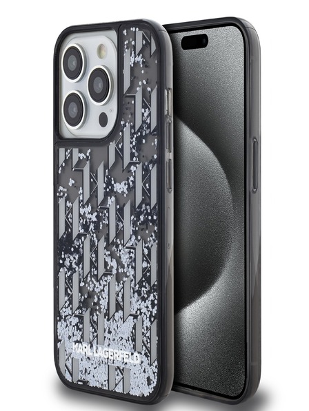 Karl Lagerfeld Liquid Glitter Monogram Gradient Back Cover für iPhone 14 Pro Max Schwarz Karl Lagerfeld