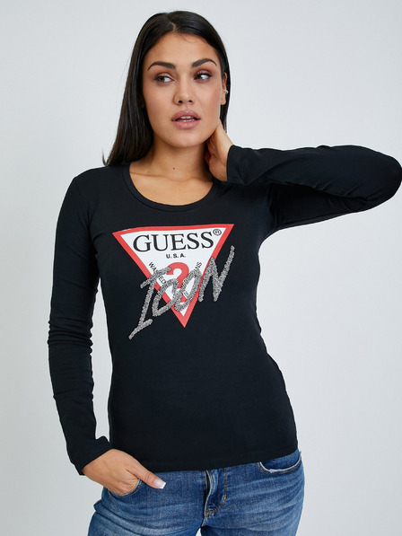Guess Schwarzes T-Shirt mit langen Ärmeln von Guess