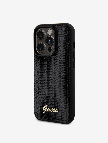 Guess Guess Pailletten-Skript-Logo-Rückseite für iPhone 14 Pro Max Schwarz