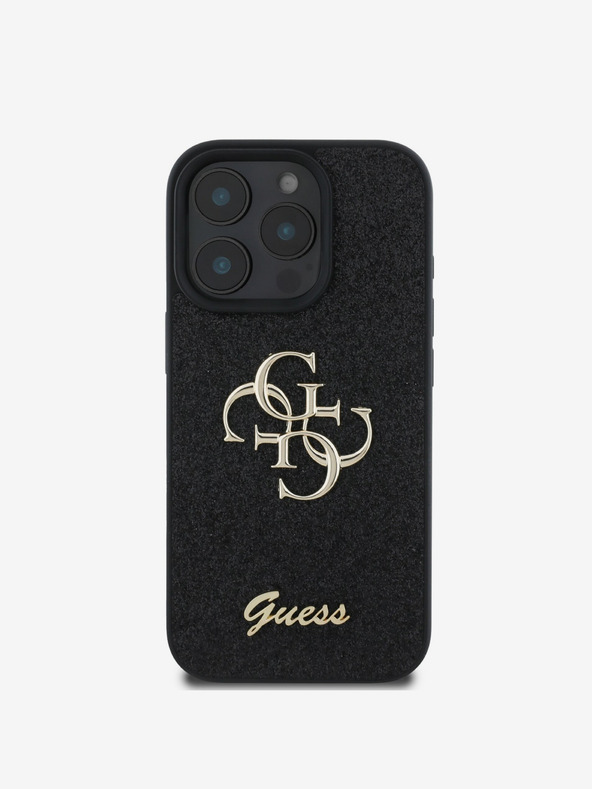 Guess Guess PU Fixed Glitter 4G Metall Logo Back Cover für iPhone 16 Pro Max Schwarz