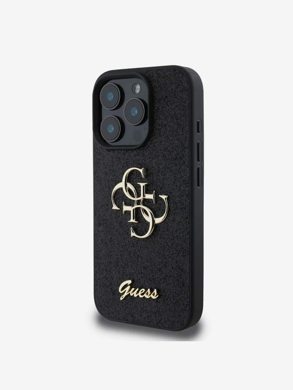 Guess Guess PU Fixed Glitter 4G Metall Logo Back Cover für iPhone 16 Pro Max Schwarz