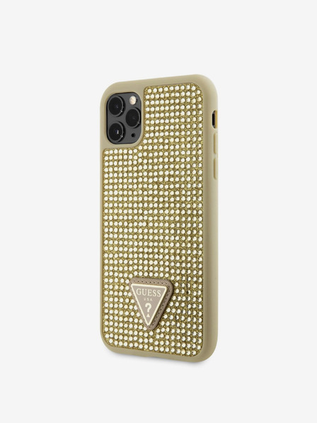 Guess Guess Strasssteinchen Dreieck Metall Logo Hülle für iPhone 11 Pro Gold