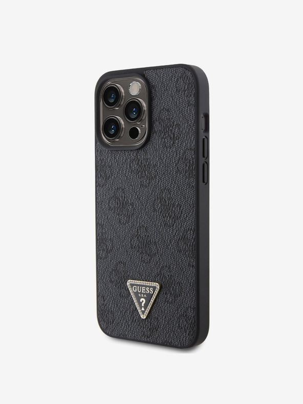 Guess PU 4G Strass Triangle Metal Logo Back Cover for iPhone 15 Pro Max Black Phone Case