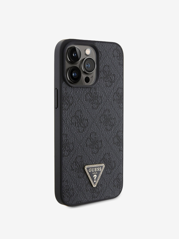 Guess PU 4G Strass Triangle Metal Logo Back Cover for iPhone 15 Pro Max Black Phone Case