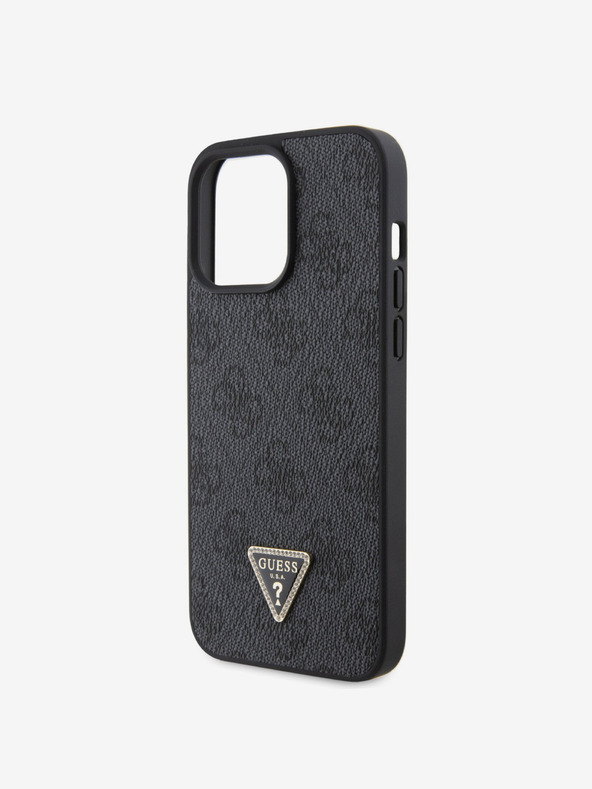 Guess PU 4G Strass Triangle Metal Logo Back Cover for iPhone 15 Pro Max Black Phone Case