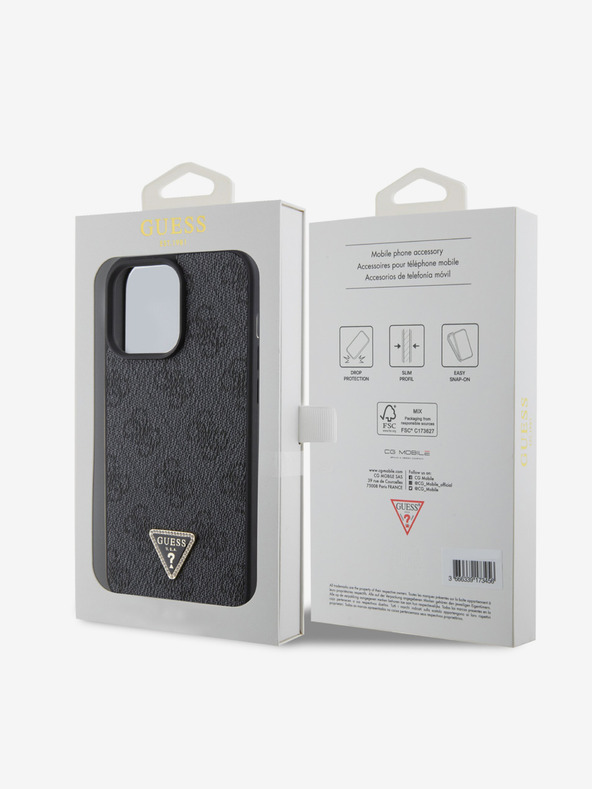 Guess PU 4G Strass Triangle Metal Logo Back Cover for iPhone 15 Pro Max Black Phone Case