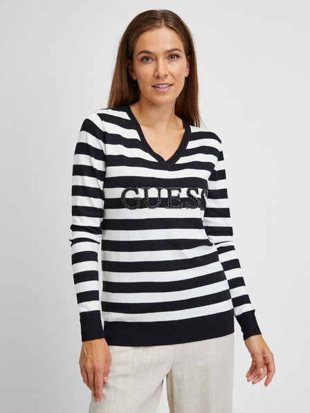 Guess Schwarz-weiß gestreifter leichter Damenpullover Guess Anne