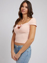 Guess Hellrosa Damen T-Shirt mit Rippenbündchen und Schleife Guess Valeriana