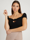 Guess Schwarzes geripptes T-Shirt mit Schleife Guess Valeriana
