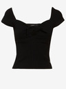 Guess Schwarzes geripptes T-Shirt mit Schleife Guess Valeriana