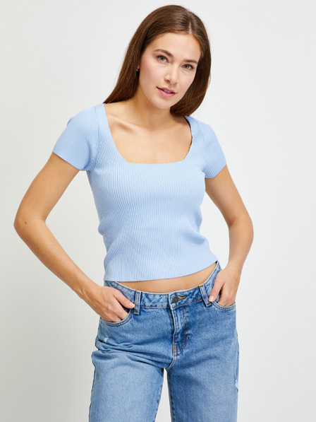 Guess Hellblaues geripptes Damen-Cropped-Shirt Guess