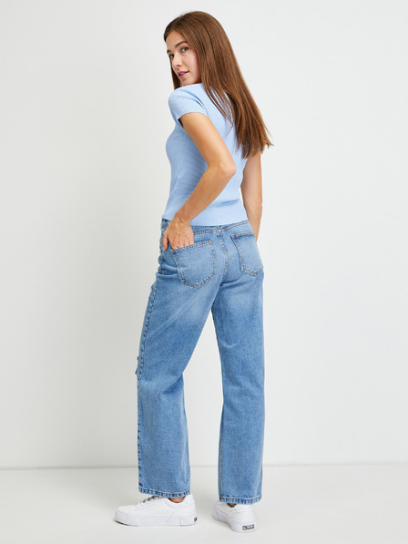 Guess Hellblaues geripptes Damen-Cropped-Shirt Guess