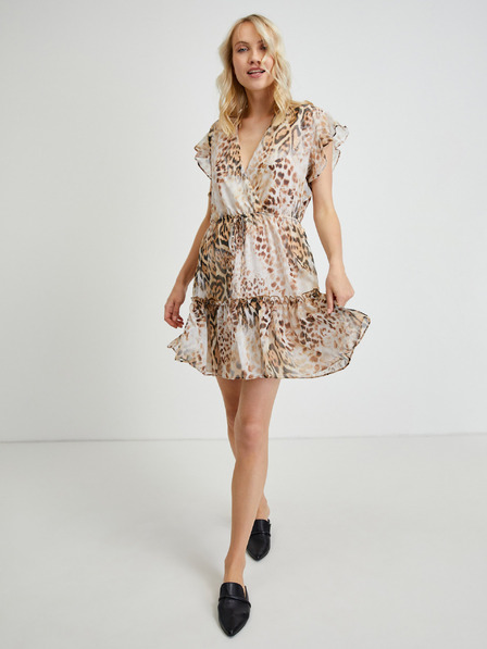 Guess Hellbraunes gemustertes kurzes Damenkleid Guess Rosa