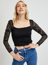 Guess Schwarzes Damen-Top mit Spitzenärmeln Guess