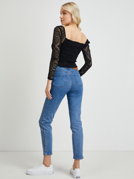 Guess Schwarzes Damen-Top mit Spitzenärmeln Guess